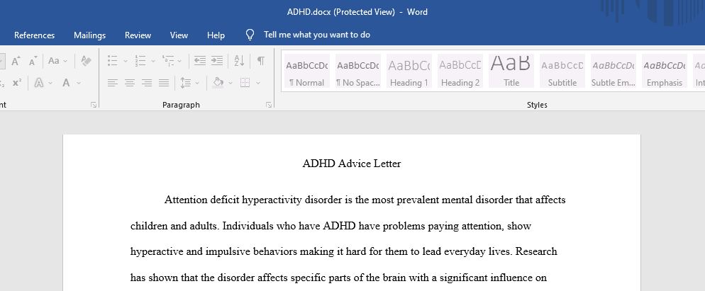 ADHD Advice Letter