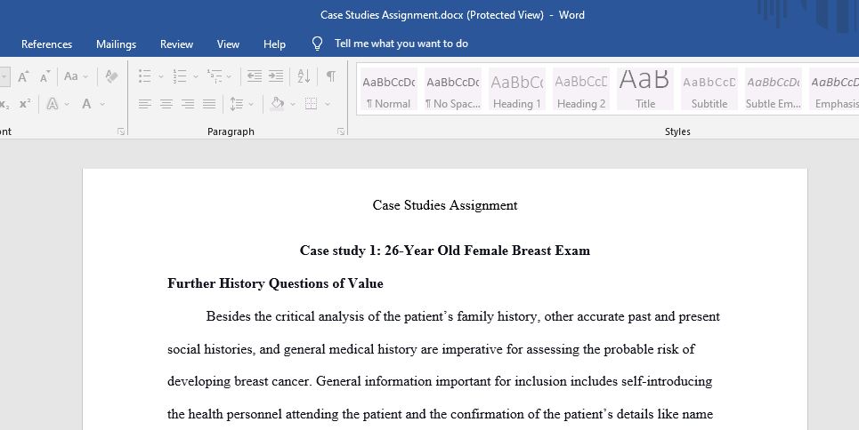 Case study 1: 26-Year Old Female Breast Exam