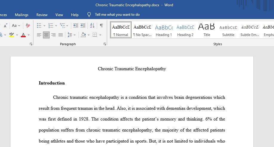 Chronic Traumatic Encephalopathy