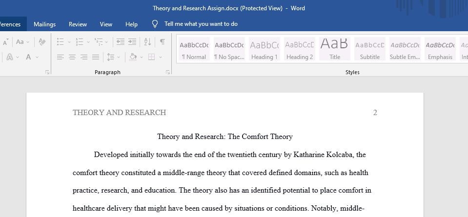 Theory and Research: The Comfort Theory