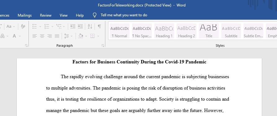 Factors for Business Continuity During the Covid-19 Pandemic