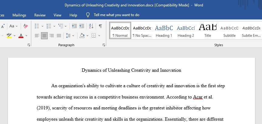Dynamics of unleashing creativity and innovation