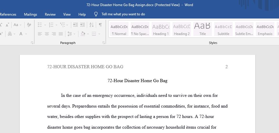 72 hour disaster home go bag