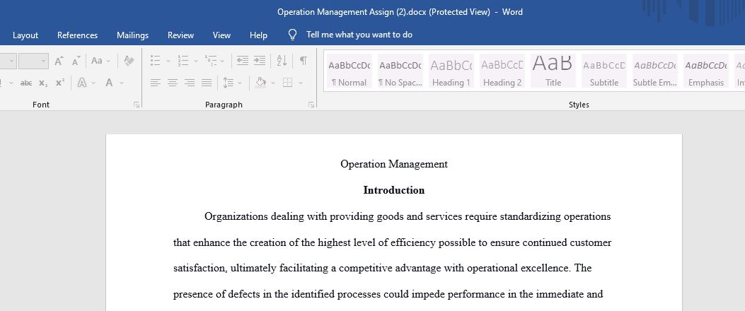 Operation Management Critical Thinking