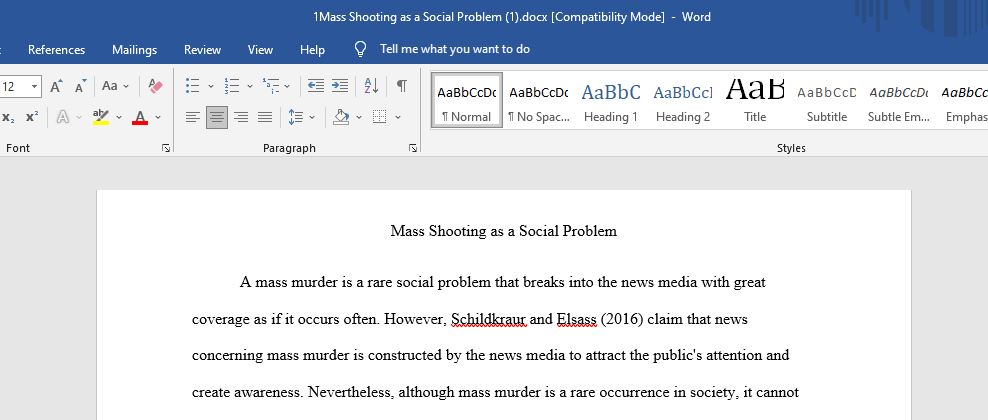 A mass murder is a rare social problem that breaks into the news media with great coverage as if it occurs often. However, Schildkraur and Elsass 