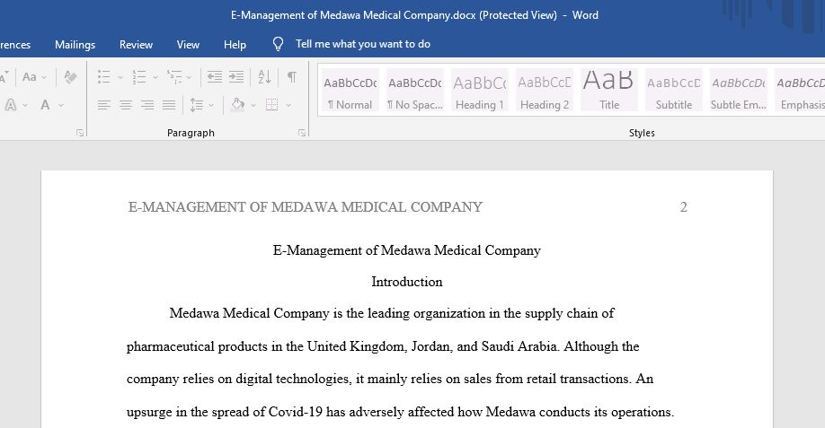 E-Management of Mmedawa Medical Company