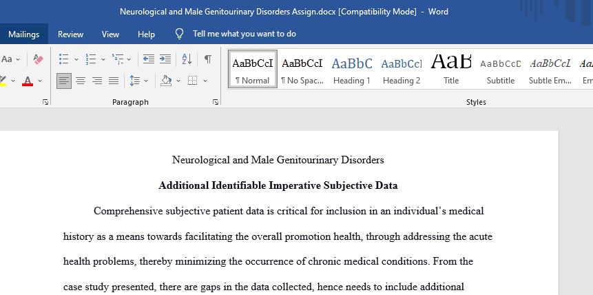 Neurological and Male Genitourinary Disorders