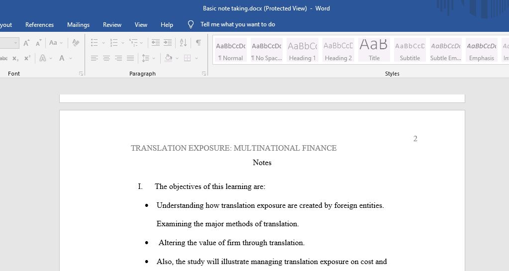 Translation exposure: Multinational finance
