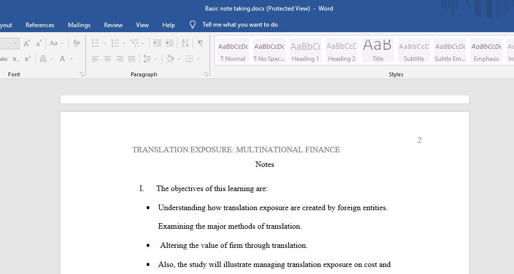 Translation exposure: Multinational finance