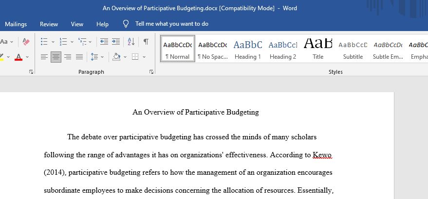 An Overview of Participative Budgeting