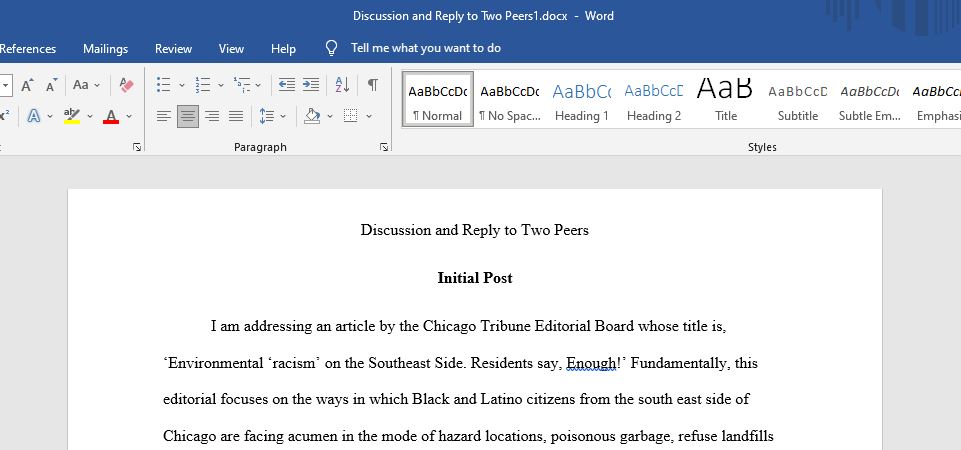 I am addressing an article by the Chicago Tribune Editorial Board whose title is, ‘Environmental ‘racism’ on the Southeast Side. Residents say