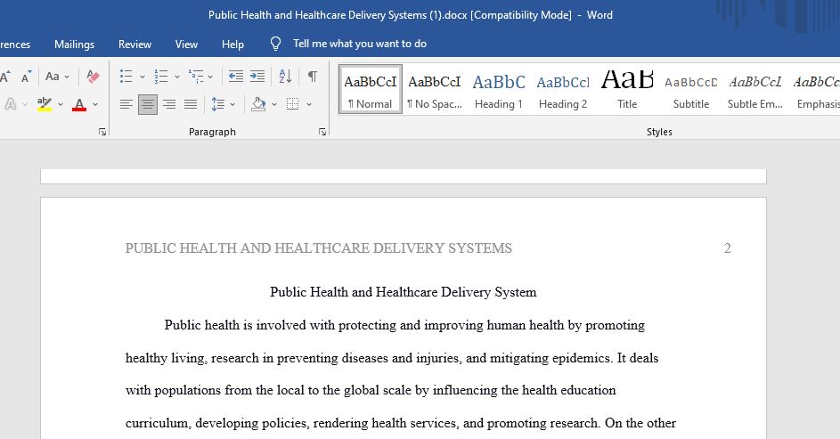 Public Health and Healthcare Delivery Systems