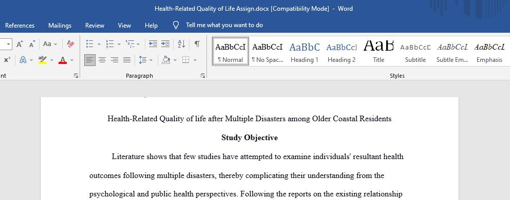            Literature shows that few studies have attempted to examine individuals' resultant health outcomes following multiple disasters, thereby complicating their understanding 
