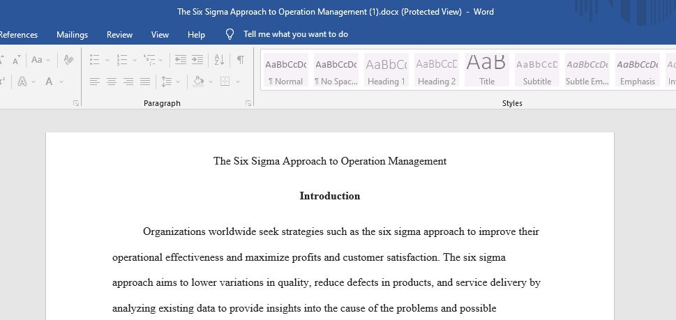 The Six Sigma Approach to Operation Management