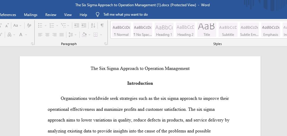 The Six Sigma Approach to Operation Management