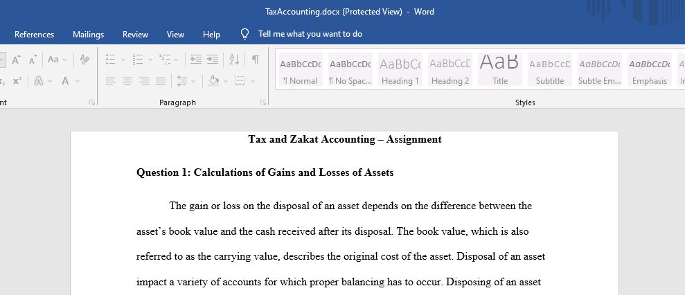 Explain how Gains and losses on disposal of assets are calculated and give numerical examples for taxable gains and non-taxable gains.