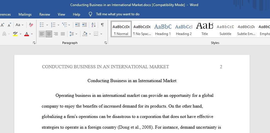 Conducting Business in an International Market