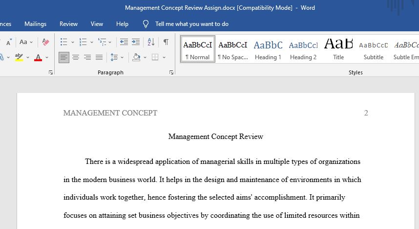 Management Concept Review