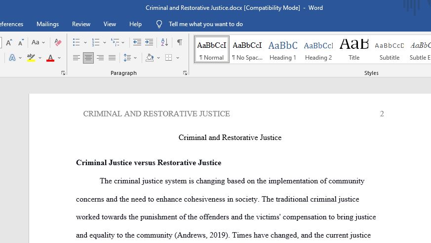 Criminal and Restorative Justice