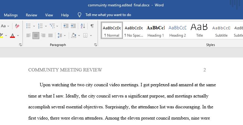 COMMUNITY MEETING REVIEW