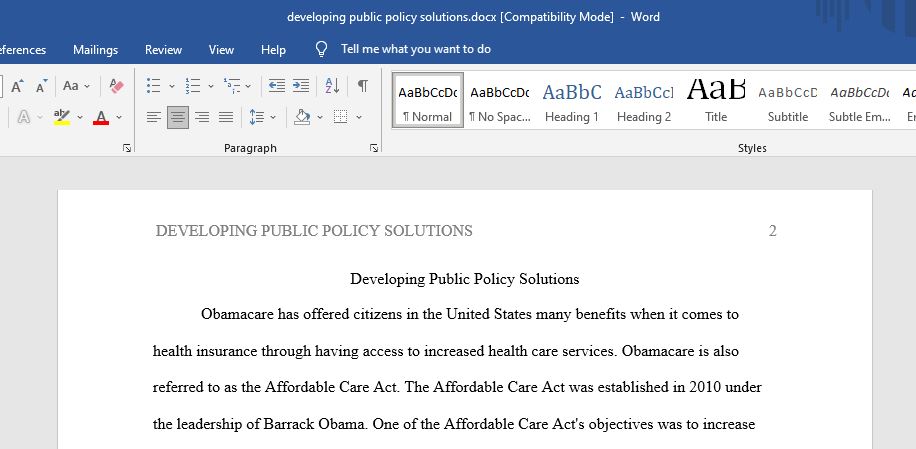 Developing Public Policy Solutions
