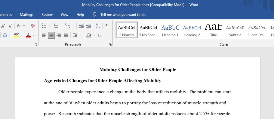 Write a short paper describing the normal age-related changes that produce challenges in maintaining physical activity.