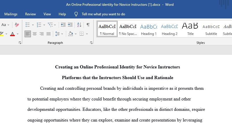 Creating an Online Professional Identity for Novice Instructors .