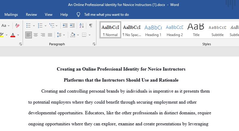  Creating an Online Professional Identity for Novice Instructors .