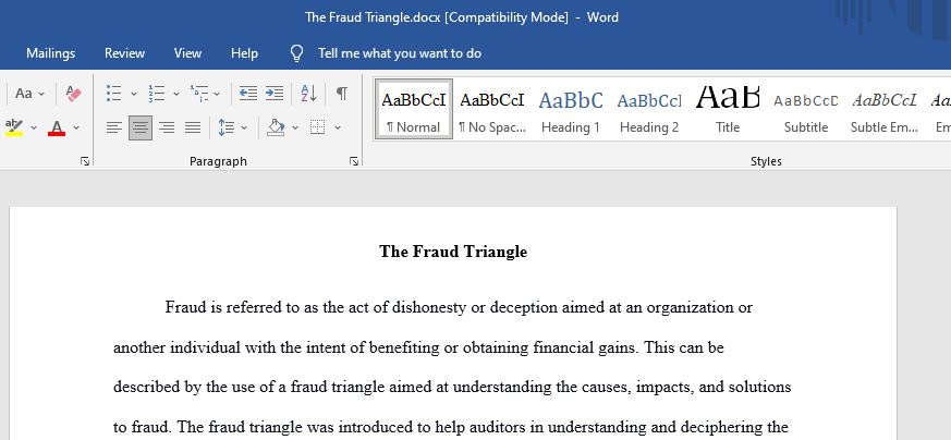 construct a diagram of the Fraud Triangle and clearly label each component of the Fraud Triangle