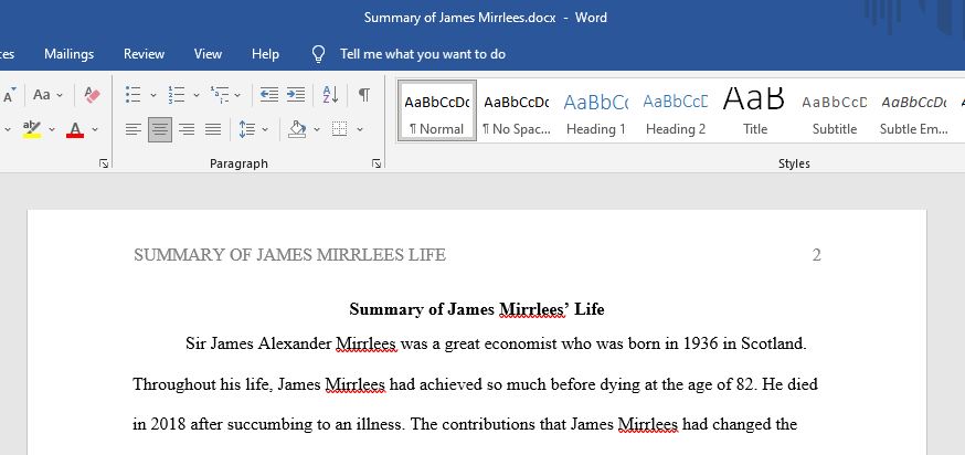  summarize Sir James Alexander Mirrlees life